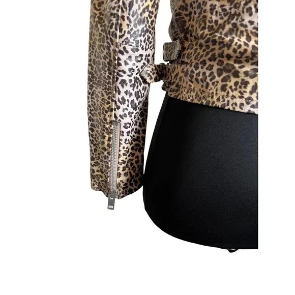 Walter Baker francis leather moto jacket leopard print NWOT size large - Picture 6 of 8